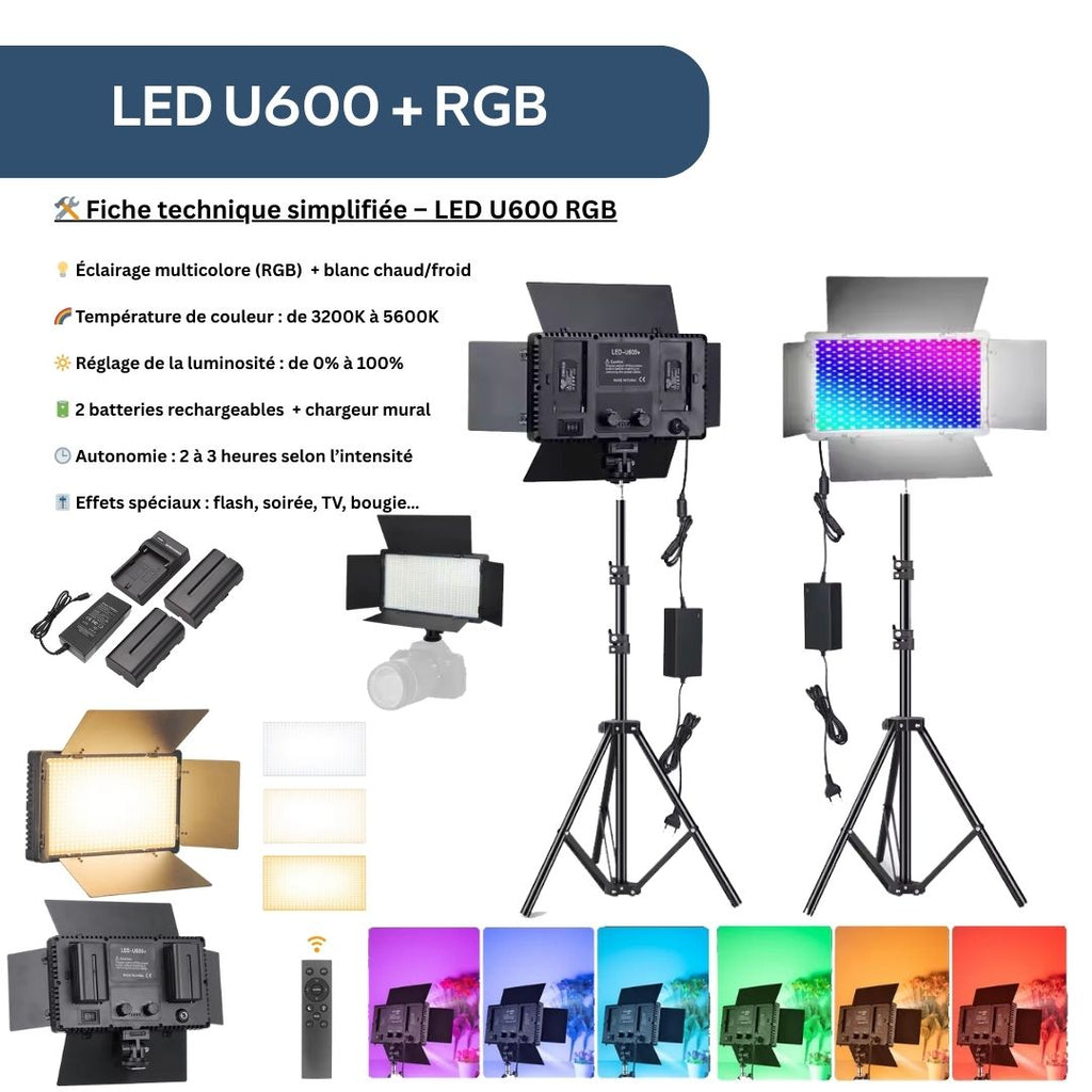 PANNEAU LED  U600 RGB يأتي بحامل وبطاريتين